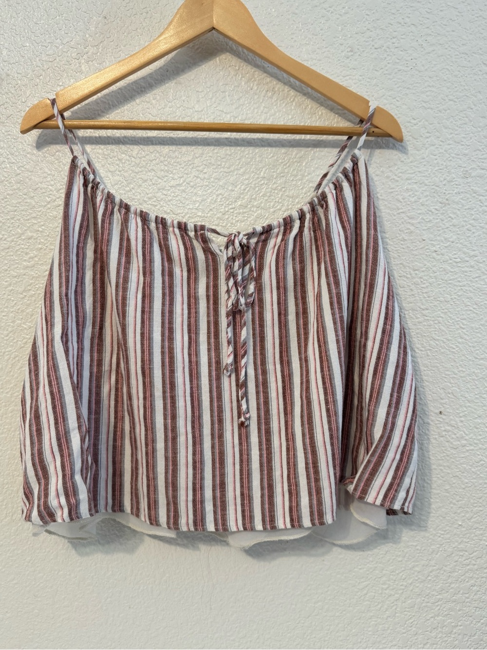 Striped Women's Top - White & Burgundy crop style